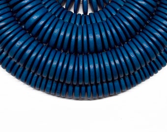 20mm Cobalt Blue Wood Pucalet Rondelle Beads - Dyed and Waxed - 8 inch strand
