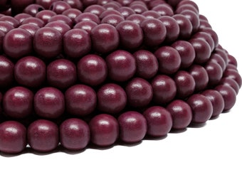 10mm Burgundy Red Round Wood Beads - Dyed and Waxed - 15 inch strand