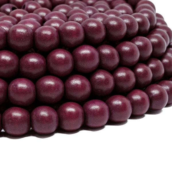 10mm Burgundy Red Round Wood Beads - Dyed and Waxed - 15 inch strand