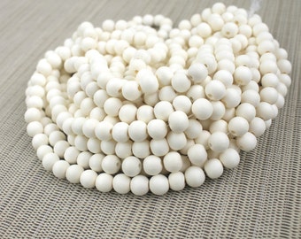 8mm White Ivory Cream Round Wood Beads - Bleached - 15 inch strand