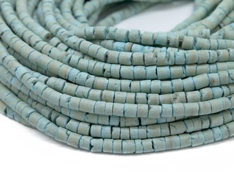 3-4mm Baby Blue Coconut Shell Heishi Beads - Dyed and Waxed - 23 inch strand