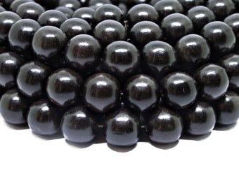 Ebony Kamagong 12mm Natural Round Wooden Beads - Polished Brown/Black Artisan Handcrafted Smooth Hard Heavy Dense Wood - 15 inch strand