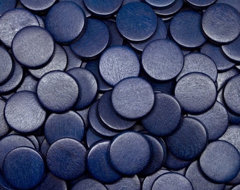 20mm Navy Blue Flat Round Coin Wooden Discs - No Hole- Dyed and Waxed - 20 pieces