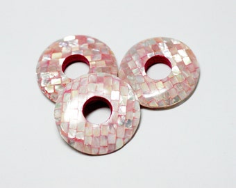 50mm Pink Abalone Shell Donut Pendant Mosaic Style Inlay - 1 piece