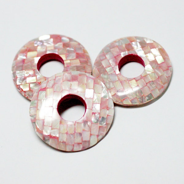 50mm Pink Abalone Shell Donut Pendant Mosaic Style Inlay - 1 piece