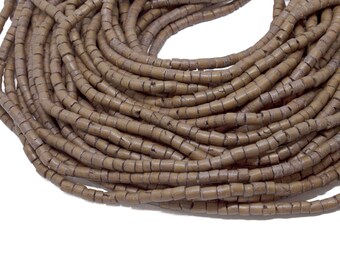 3-4mm Light Brown Coconut Shell Heishi Beads - Dyed and Waxed - 23 inch strand