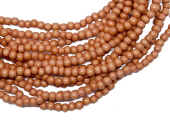 MARKDOWN - 4-5mm Burnt Orange Round Wood Beads - Dyed and Waxed - 15 inch strand