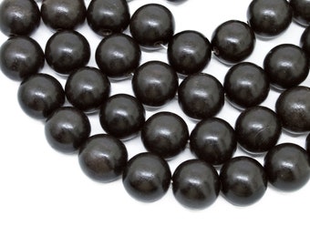 Ebony Kamagong 15mm Natural Round Wooden Beads - Polished Brown/Black Artisan Handcrafted Smooth Hard Heavy Dense Wood - 15 inch strand