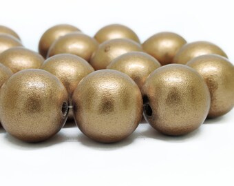20mm Metallic Gold Natural Round Wooden Beads - Painted Coated Wood - 10 pieces - Nontarnish Top Quality Lightweight Jewelry Supplies