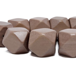 20mm Light Brown Geometric Polygon Wood Beads - Dyed and Waxed - 10 pcs.