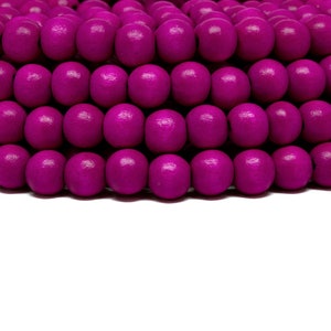 8mm Fuchsia Pink Round Wood Beads - Dyed and Waxed - 15 inch strand