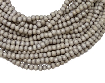 4-5mm Light Gray Round Wood Beads - Dyed and Waxed - 15 inch strand