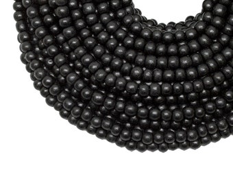 6mm Black Round Wood Beads - Dyed and Waxed - 15 inch strand