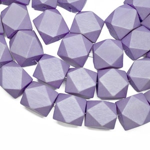 15mm Violet Tulip Geometric Polygon Wood Beads - Dyed and Waxed - 15 inch strand