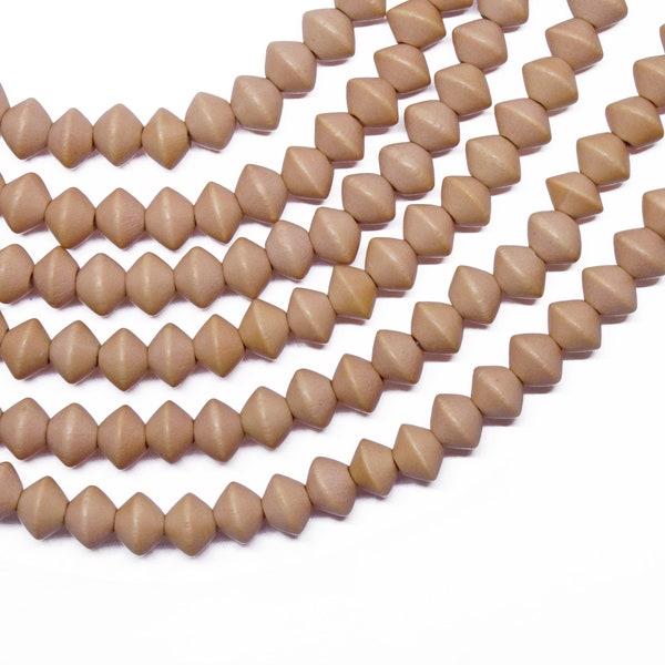 8mm Sand Beige Saucer Bicone Wood Beads - Dyed and Waxed - 15 inch strand