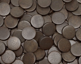 20mm Dark Brown Flat Round Coin Wooden Discs - No Hole- Dyed and Waxed - 20 pieces