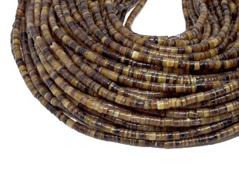 2-3mm Brown Pen Shell Heishi Beads - Natural Color Seashell - 23 inch strand