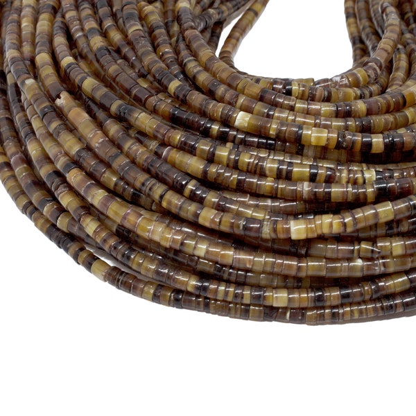 2-3mm Brown Pen Shell Heishi Beads - Natural Color Seashell - 23 inch strand