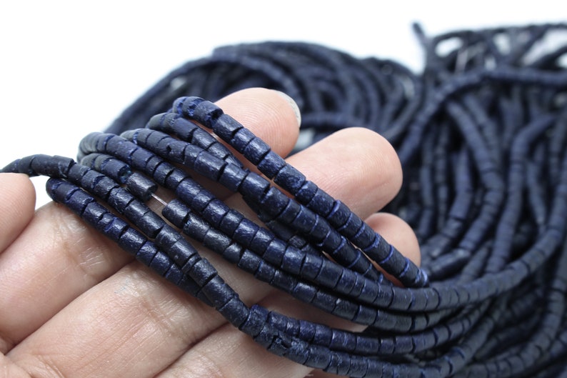Dyed and Waxed 3-4mm Navy Blue Coconut Shell Heishi Beads 23 inch strand