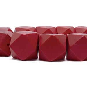 20mm Cayenne Red Geometric Polygon Wood Beads - Dyed and Waxed - 10 pcs.