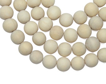 15mm Unfinished Natural Beige Round Wood Beads - 15 inch strand