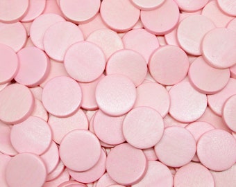 20mm Blush Pink Flat Round Coin Wooden Discs - No Hole- Dyed and Waxed - 20 pieces