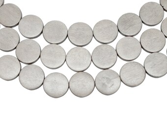20mm Light Gray Flat Round Coin Wood Beads - Dyed and Waxed - 15 inch strand