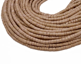 3-4mm Sand Beige Apricot Coconut Shell Heishi Beads - Dyed and Waxed - 23 inch strand