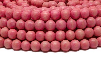 8mm Salmon Round Wood Beads - Dyed and Waxed - 15 inch strand