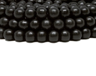 12mm Black Round Wood Beads - Dyed and Waxed - 15 inch strand