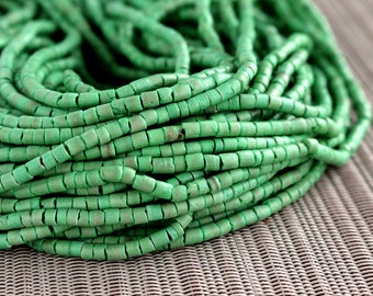 MARKDOWN 70% - 3-4mm Hemlock Green Pastel Coconut Shell Heishi Beads - Dyed and Waxed - 23 inch strand