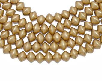 10mm Metallic Gold Saucer Bicone Wood Beads - Painted - 15 inch strand