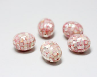 30x24mm Pink Abalone Shell Oval Beads Mosaic Style Inlay - 2 pieces