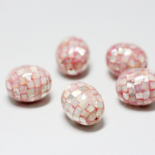 30x24mm Pink Abalone Shell Oval Beads Mosaic Style Inlay - 2 pieces