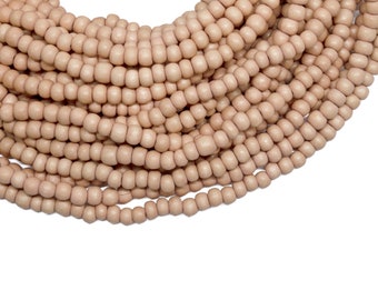 4-5mm Sand Beige Apricot Round Wood Beads - Dyed and Waxed - 15 inch strand