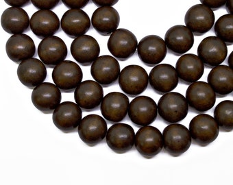 15mm Dark Brown Round Wood Beads Dyed and Waxed 15 inch strand