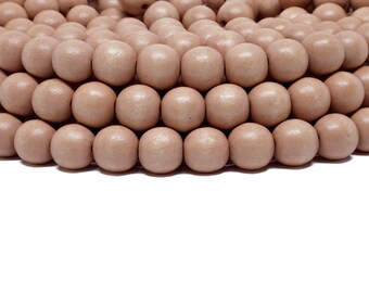 12mm Sand Beige Apricot Round Wood Beads - Dyed and Waxed - 15 inch strand