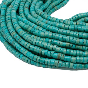4-5mm Turquoise Coconut Shell Heishi Beads - Dyed and Waxed - 23 inch strand