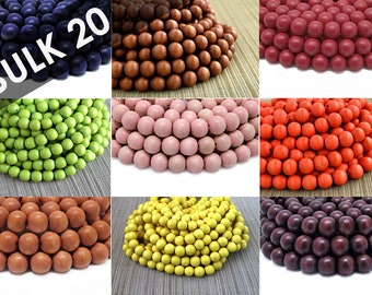 BULK Wholesale 12mm Dyed Round Wood Beads - 20 strands - Choose color - White Beige Gold Colored Beads - High Quality Cheesewood for Crafts