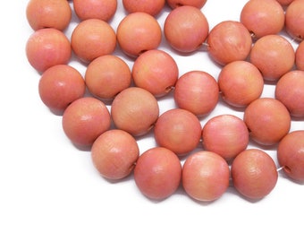 15mm Salmon Round Wood Beads - Dyed and Waxed - 15 inch strand