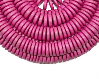 15mm Bubblegum Pink Wood Pucalet Rondelle Beads - Dyed and Waxed - 8 inch strand