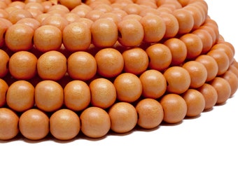 10mm Bright Orange Round Wood Beads - Dyed and Waxed - 15 inch strand