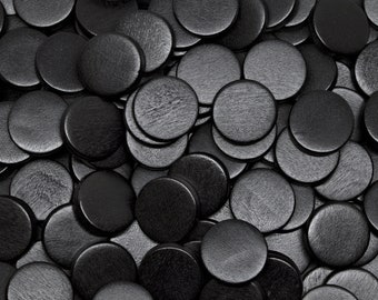 20mm Black Flat Round Coin Wooden Discs - No Hole- Dyed and Waxed - 20 pieces
