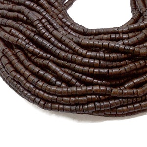 4-5mm Dark Brown Coconut Shell Heishi Beads - Dyed and Waxed - 23 inch strand