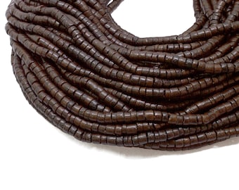 4-5mm Dark Brown Coconut Shell Heishi Beads - Dyed and Waxed - 23 inch strand