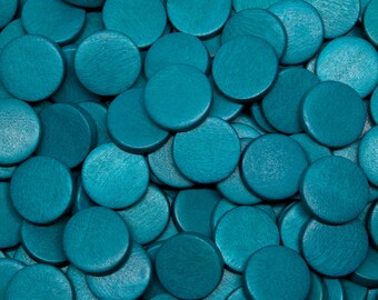 20mm Teal Blue Flat Round Coin Wooden Discs - No Hole- Dyed and Waxed - 20 pieces