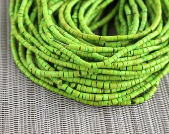 MARKDOWN 70% - 3-4mm Chartreuse Green Coconut Shell Heishi Beads - Dyed and Waxed - 23 inch strand