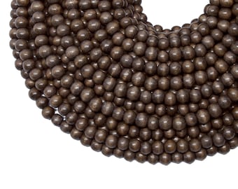 6mm Dark Brown Round Wood Beads - Dyed and Waxed - 15 inch strand