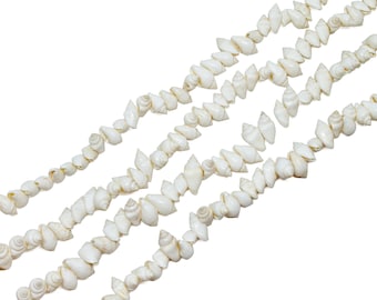 White Nassa Seashell Beads - Small Natural Conch Beach Style Shell - Center Hole Drilled - 15 inch strand - 60 pieces - 11mm to 15mm