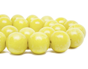 20mm Canary Yellow Bright Yellow Round Wood Beads - Dyed and Waxed - 10 pcs.